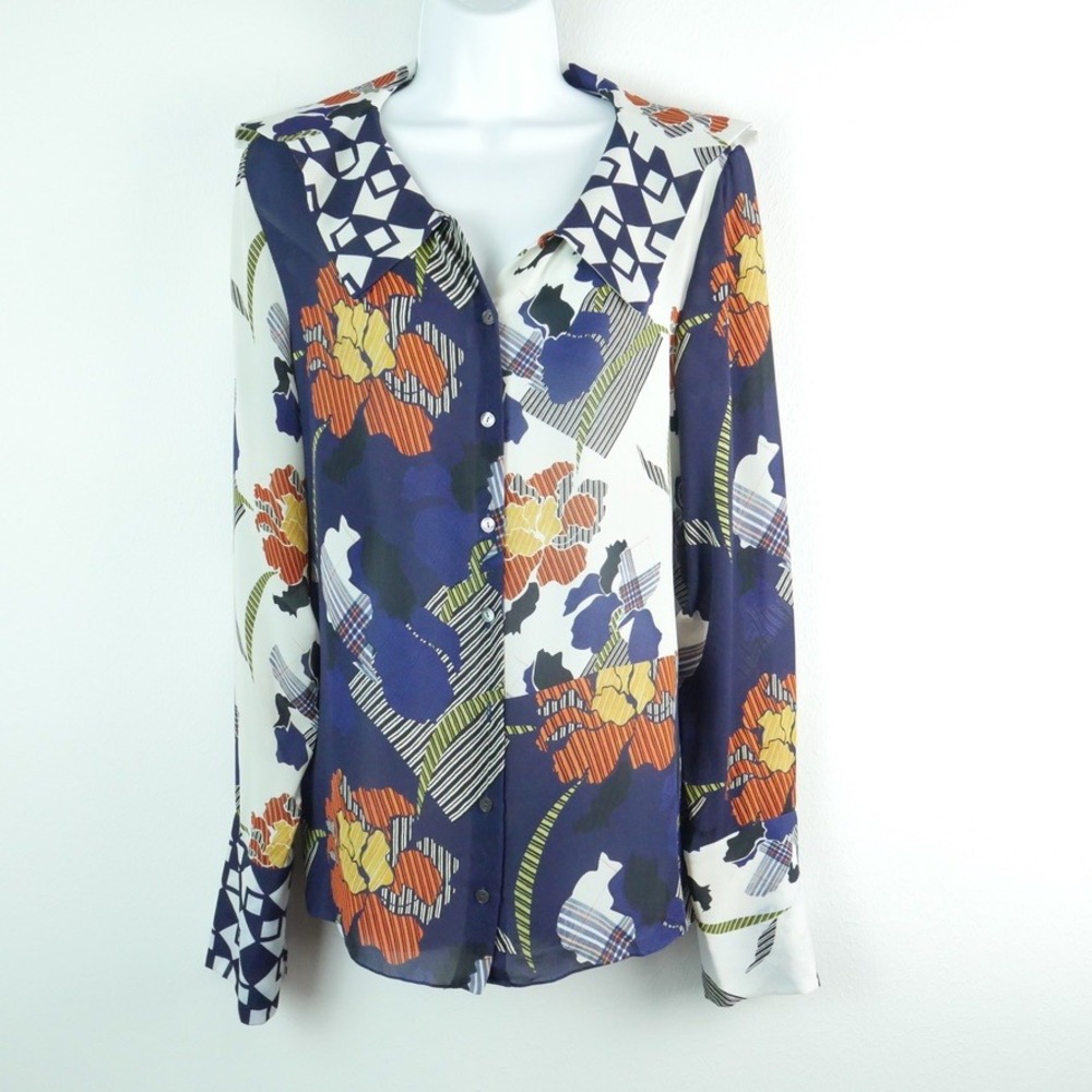 Roland Mouret Silk Floral Mixed Print Retro Maximalist Luxury Blouse Groovy 12